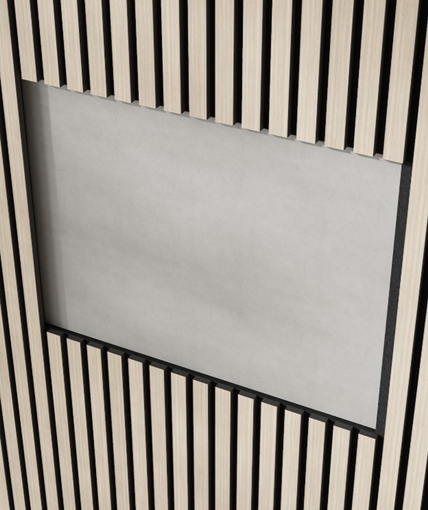 Акустическая панель, черный войлок, 2750х600х21мм, рейки МДФ, шпон дуб клер светлый